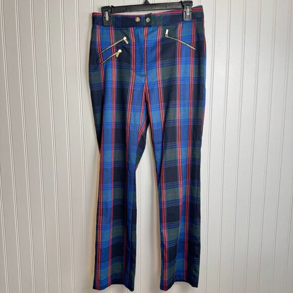 Zara blue green plaid trousers flat front zipper detail size small Q2 - Picture 1 of 5